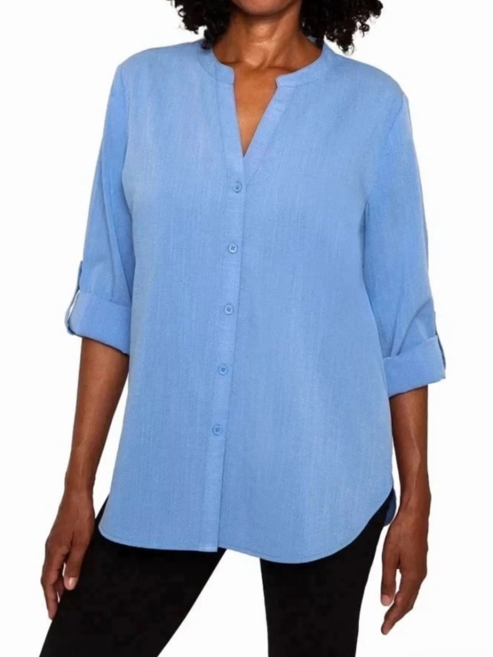 Mario Serrani Womens Button Front Roll Tab Sleeve Tunic Shirt Small